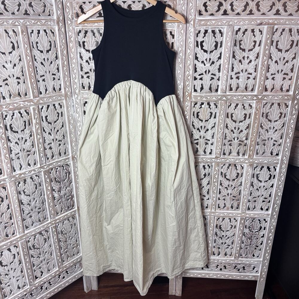 Mixed Media Midi/Maxi Colorblock Poplin Contrast Quiet Luxury Sleeveless Dress S